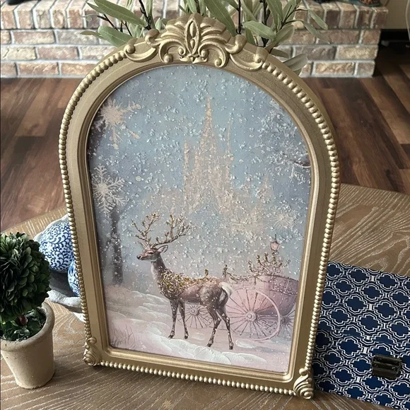 NEW! Royal Castle Carriage & Reindeer Gold Framed Winter Wonderland Wall Art - Picture 3 of 10